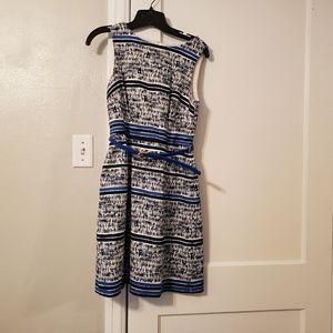 Navy Blue, Black & White Stripes Dress w/belt
